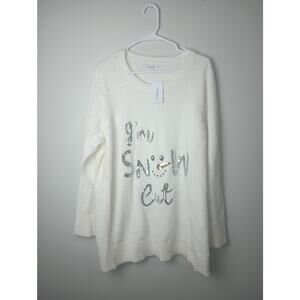 Evans Ivory‎ Jumper Snow Cute Sequin Fuzzy Knit Holiday Sweater Plus Size 22 24